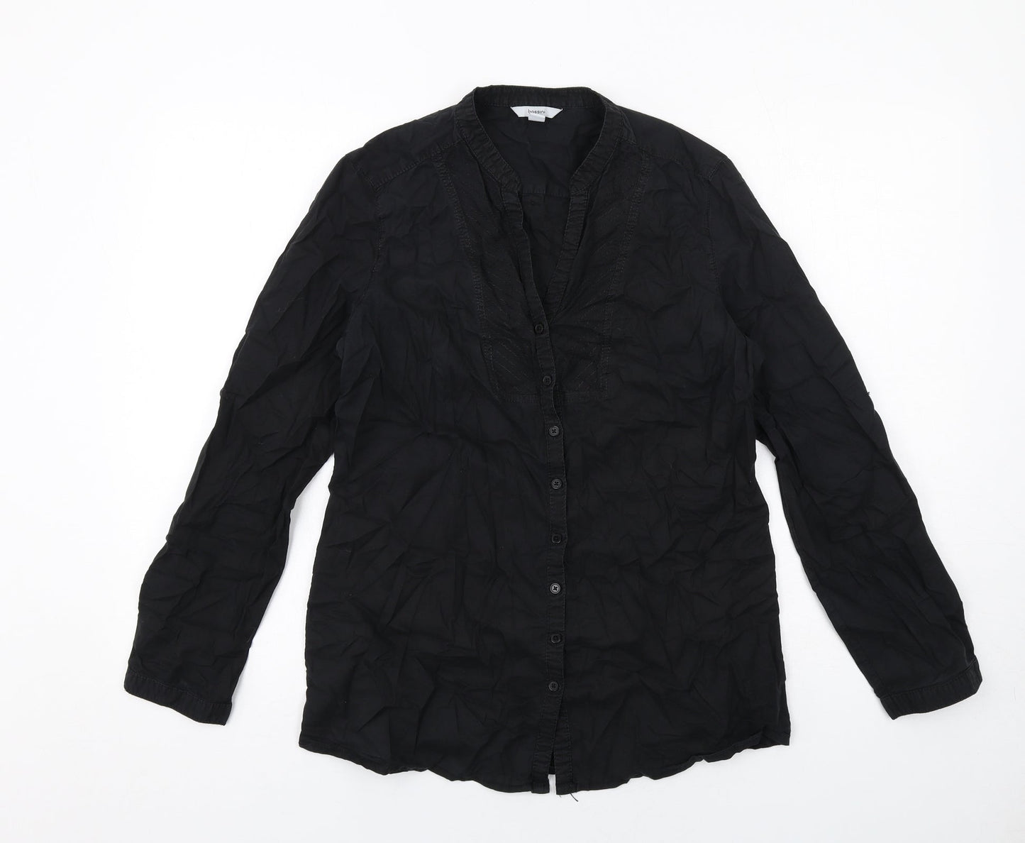 Bossini Womens Black Cotton Basic Button-Up Size M V-Neck