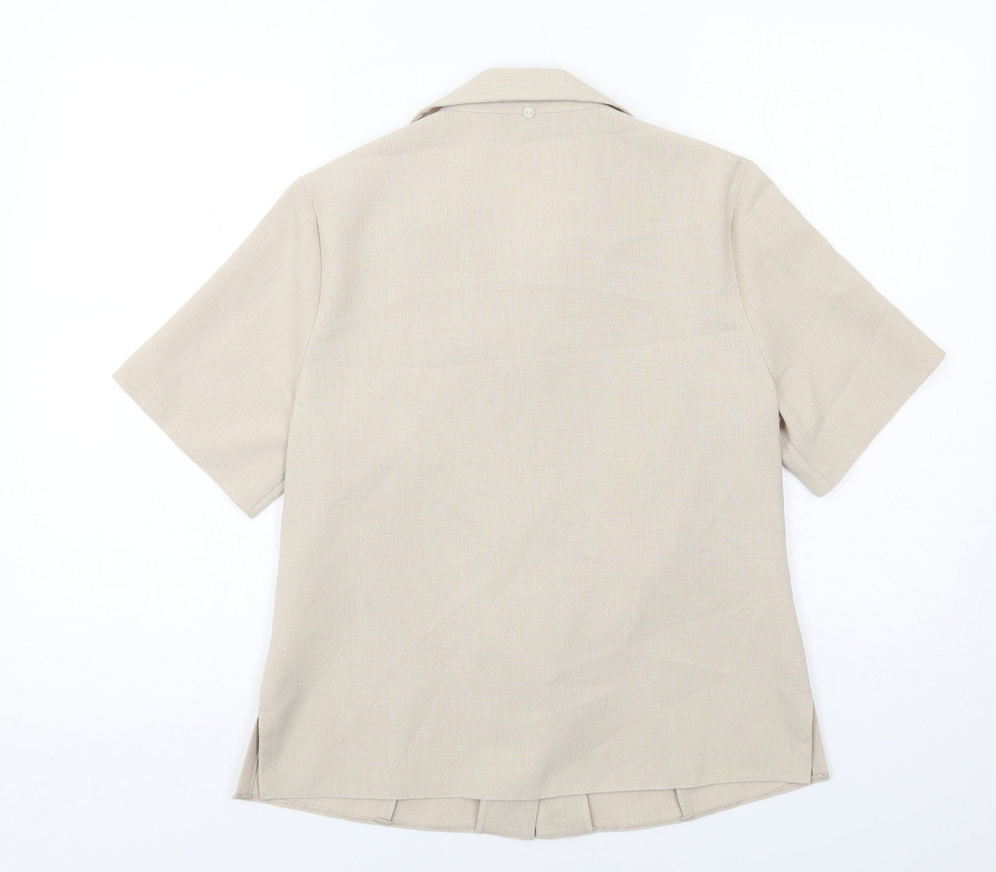 EWM Womens Beige Polyester Basic Button-Up Size 10 Collared