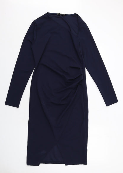 PRETTYLITTLETHING Womens Blue Polyester A-Line Size 14 V-Neck Pullover