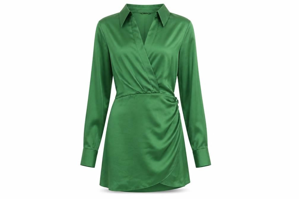 Zara Womens Green Polyester A-Line Size S Collared Zip