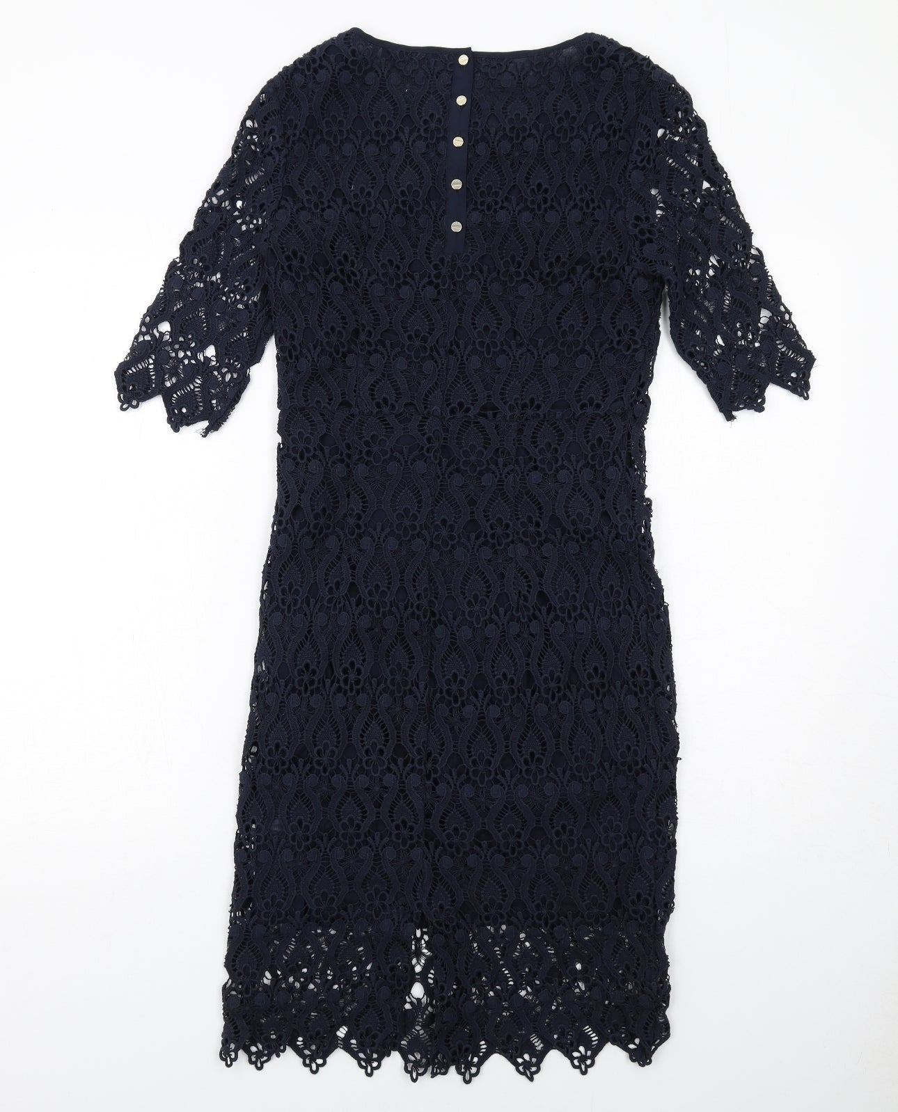 La Redoute Womens Blue Geometric Cotton Shift Size 8 Round Neck Zip