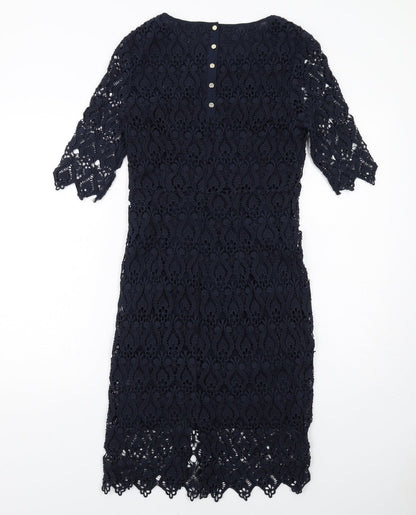 La Redoute Womens Blue Geometric Cotton Shift Size 8 Round Neck Zip