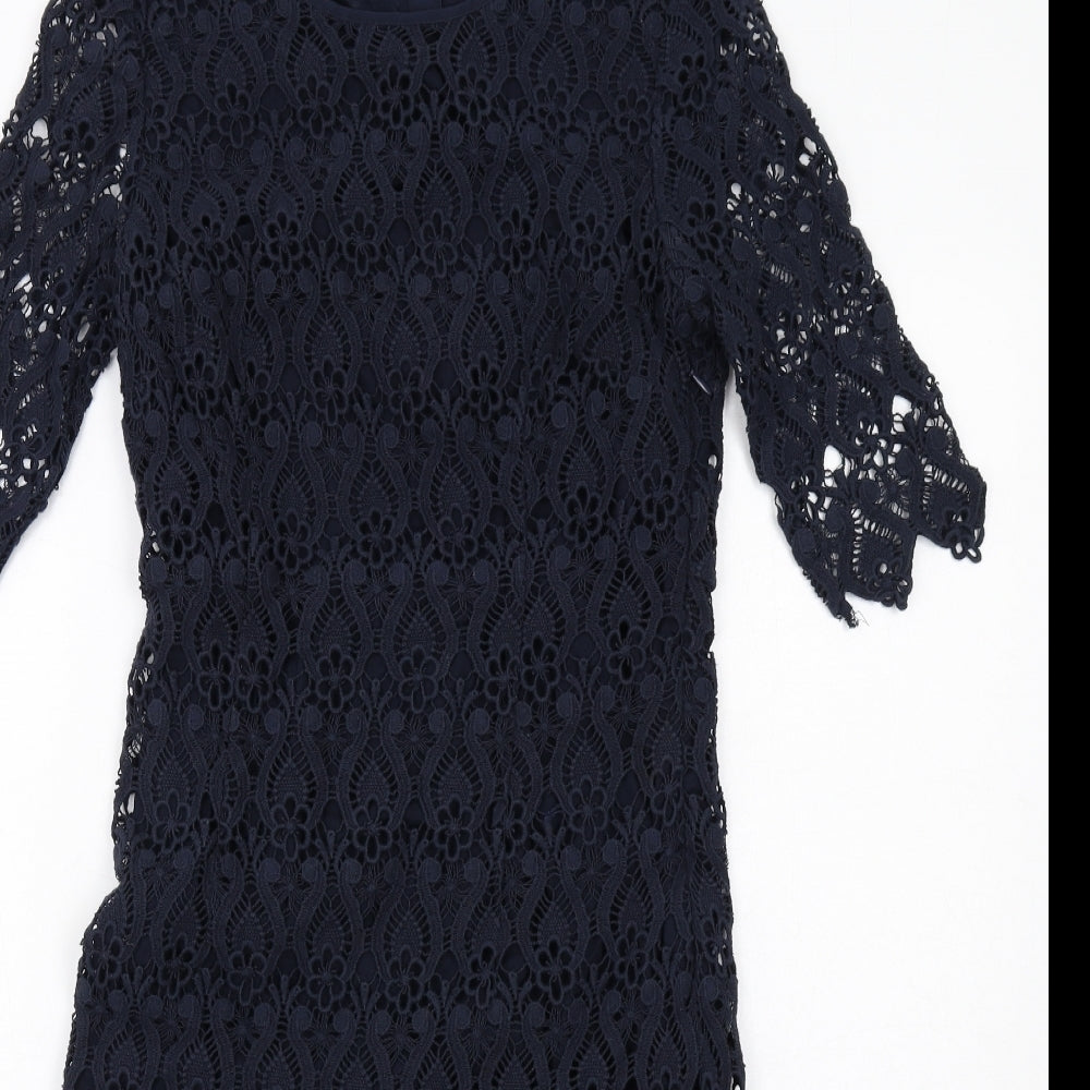 La Redoute Womens Blue Geometric Cotton Shift Size 8 Round Neck Zip