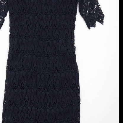 La Redoute Womens Blue Geometric Cotton Shift Size 8 Round Neck Zip