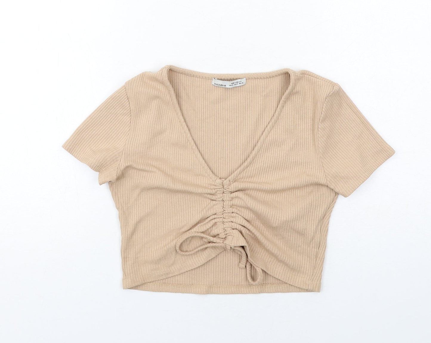 Womens UK Size M Pull&Bear Beige Cropped T-Shirt