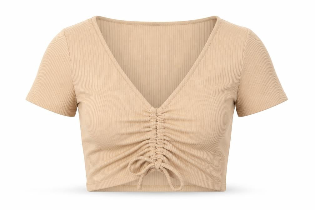 Womens UK Size M Pull&Bear Beige Cropped T-Shirt