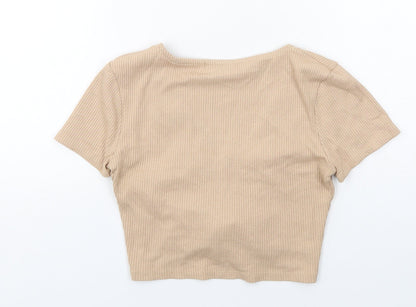 Womens UK Size M Pull&Bear Beige Cropped T-Shirt