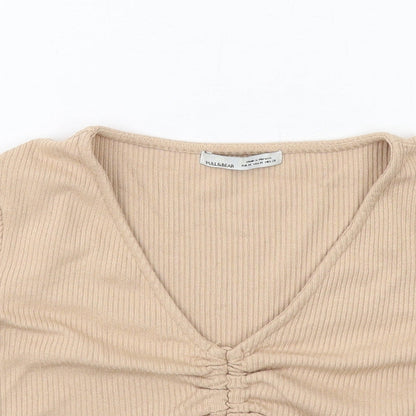 Womens UK Size M Pull&Bear Beige Cropped T-Shirt