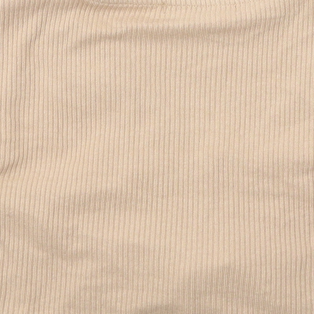 Womens UK Size M Pull&Bear Beige Cropped T-Shirt