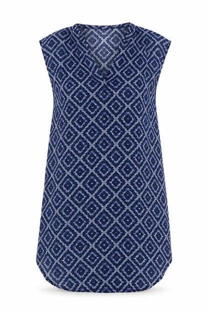 H&M Womens Blue Geometric Polyester A-Line Size 8 V-Neck Pullover