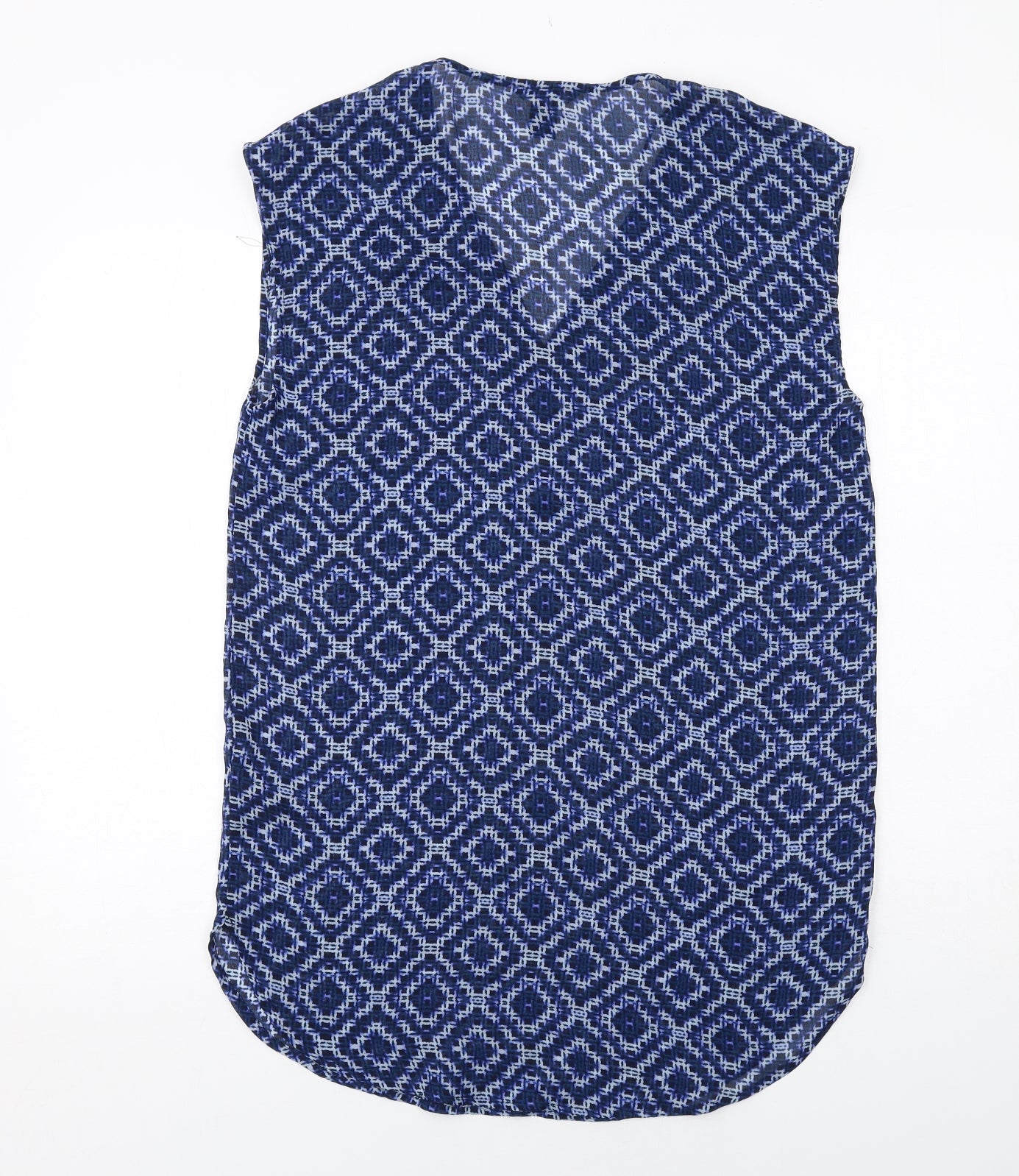 H&M Womens Blue Geometric Polyester A-Line Size 8 V-Neck Pullover
