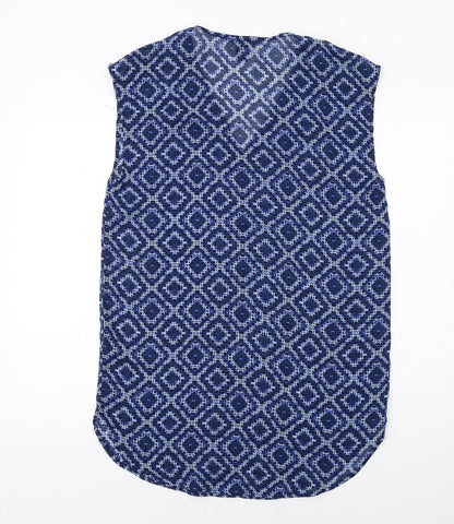 H&M Womens Blue Geometric Polyester A-Line Size 8 V-Neck Pullover