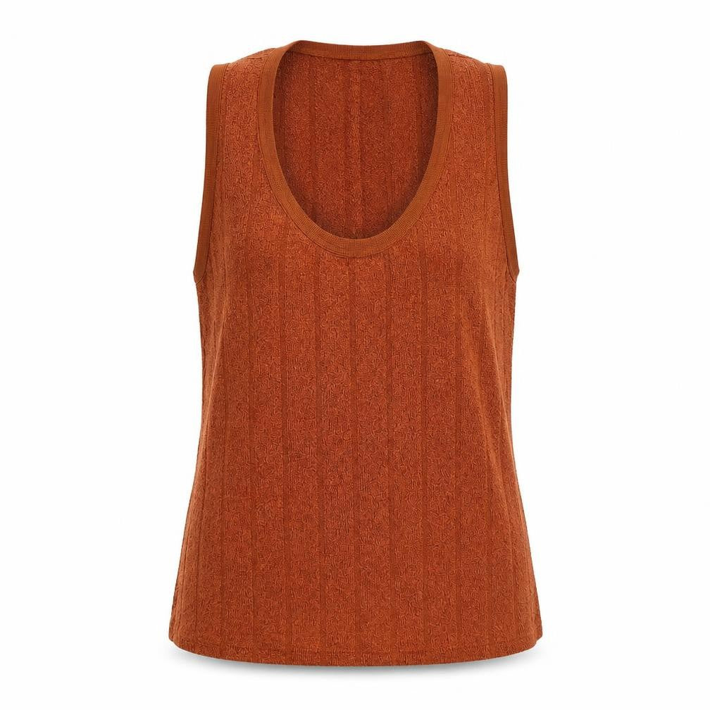 Mango Womens Brown Polyester Basic Blouse Size S Scoop Neck - Ribbed
