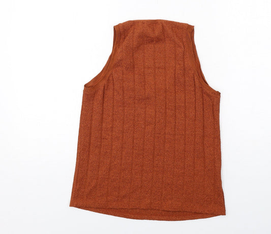 Mango Womens Brown Polyester Basic Blouse Size S Scoop Neck - Ribbed