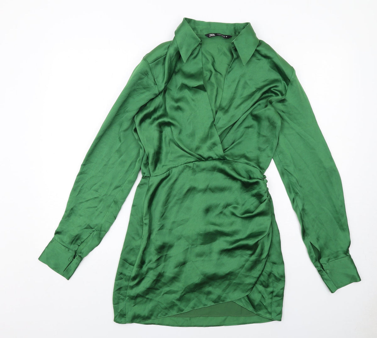 Zara Womens Green Polyester A-Line Size S Collared Zip