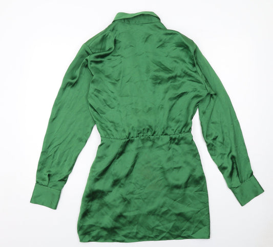 Zara Womens Green Polyester A-Line Size S Collared Zip