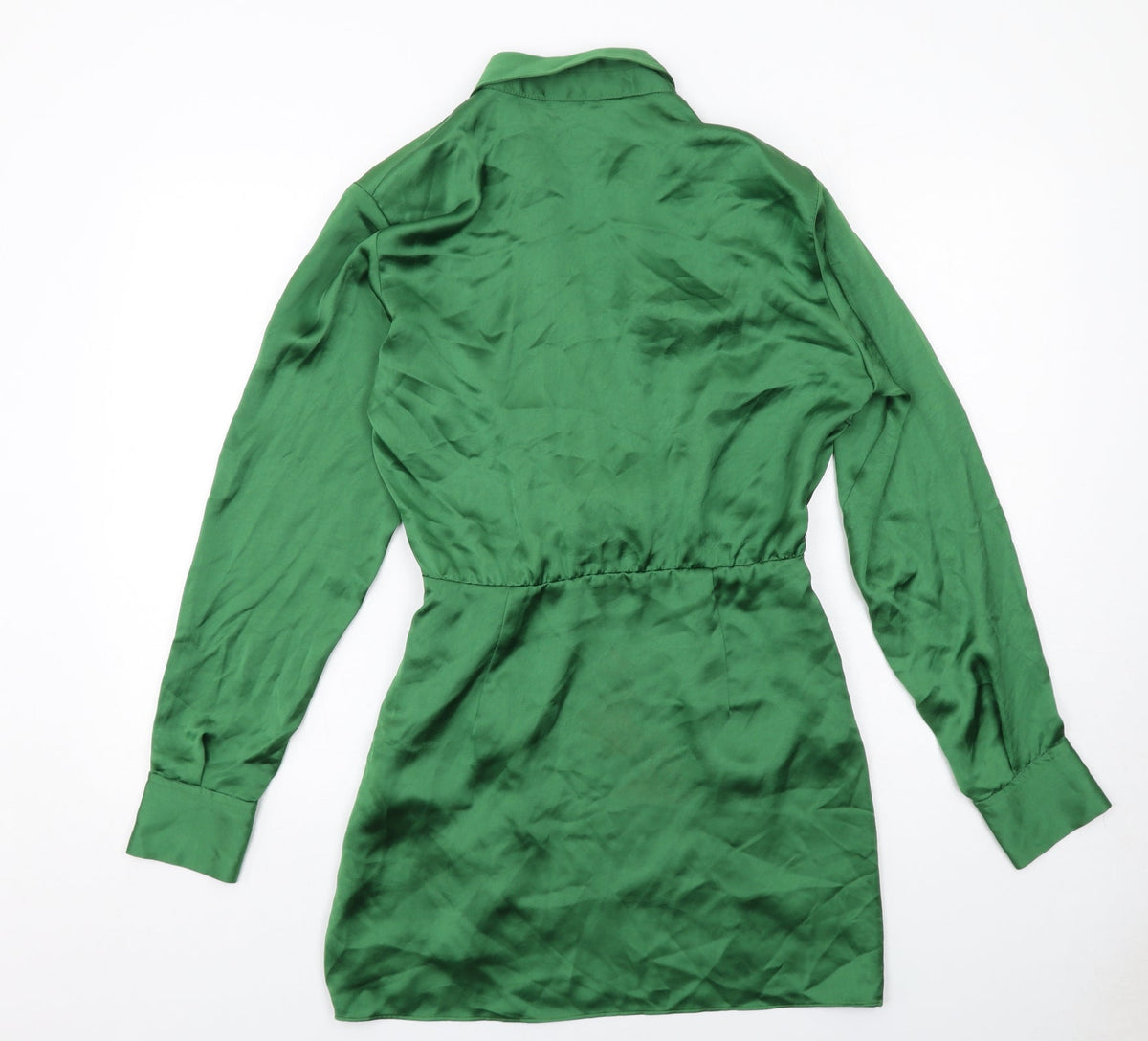 Zara Womens Green Polyester A-Line Size S Collared Zip