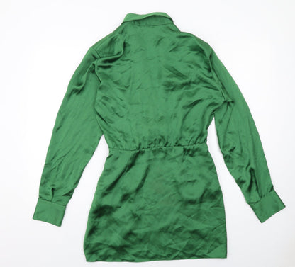 Zara Womens Green Polyester A-Line Size S Collared Zip