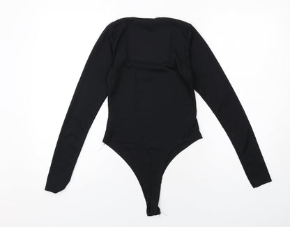 PRETTYLITTLETHING Womens Black Polyester Bodysuit One-Piece Size 8 Snap