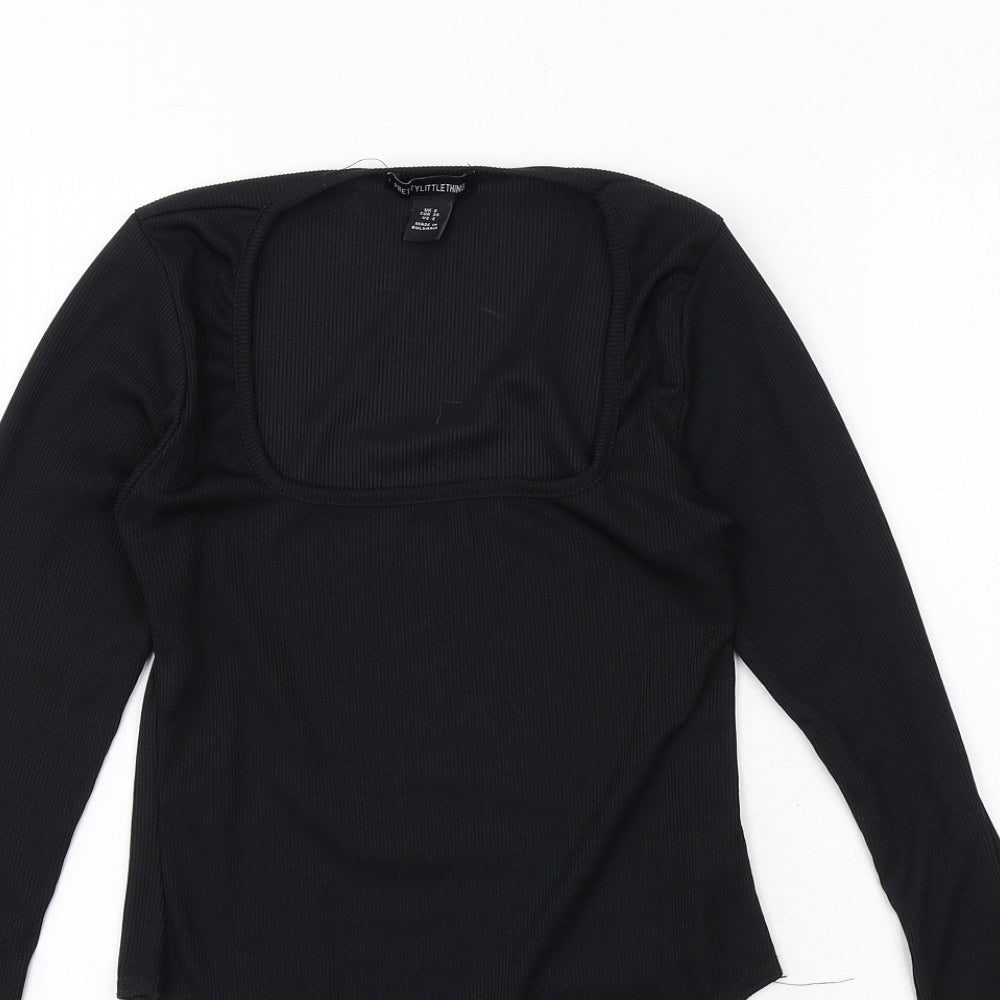 PRETTYLITTLETHING Womens Black Polyester Bodysuit One-Piece Size 8 Snap