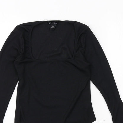 PRETTYLITTLETHING Womens Black Polyester Bodysuit One-Piece Size 8 Snap