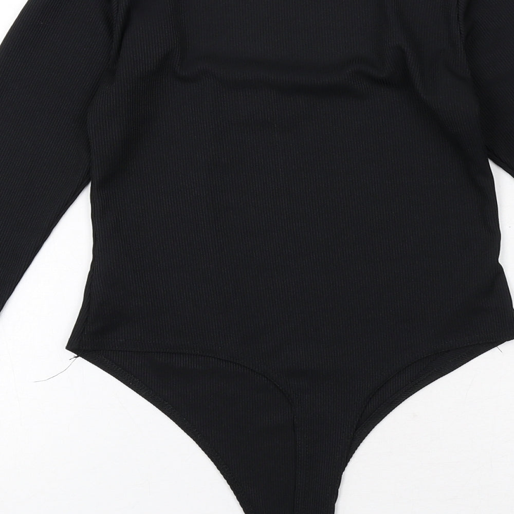 PRETTYLITTLETHING Womens Black Polyester Bodysuit One-Piece Size 8 Snap