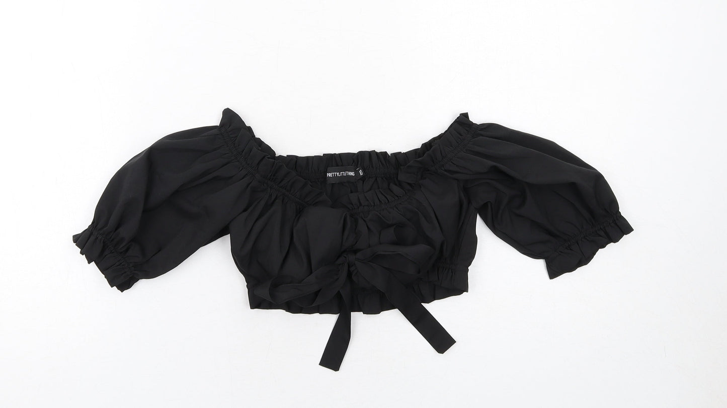 Womens UK Size 10 PRETTYLITTLETHING Black Cropped Blouse