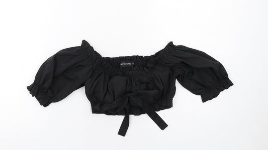 Womens UK Size 10 PRETTYLITTLETHING Black Cropped Blouse