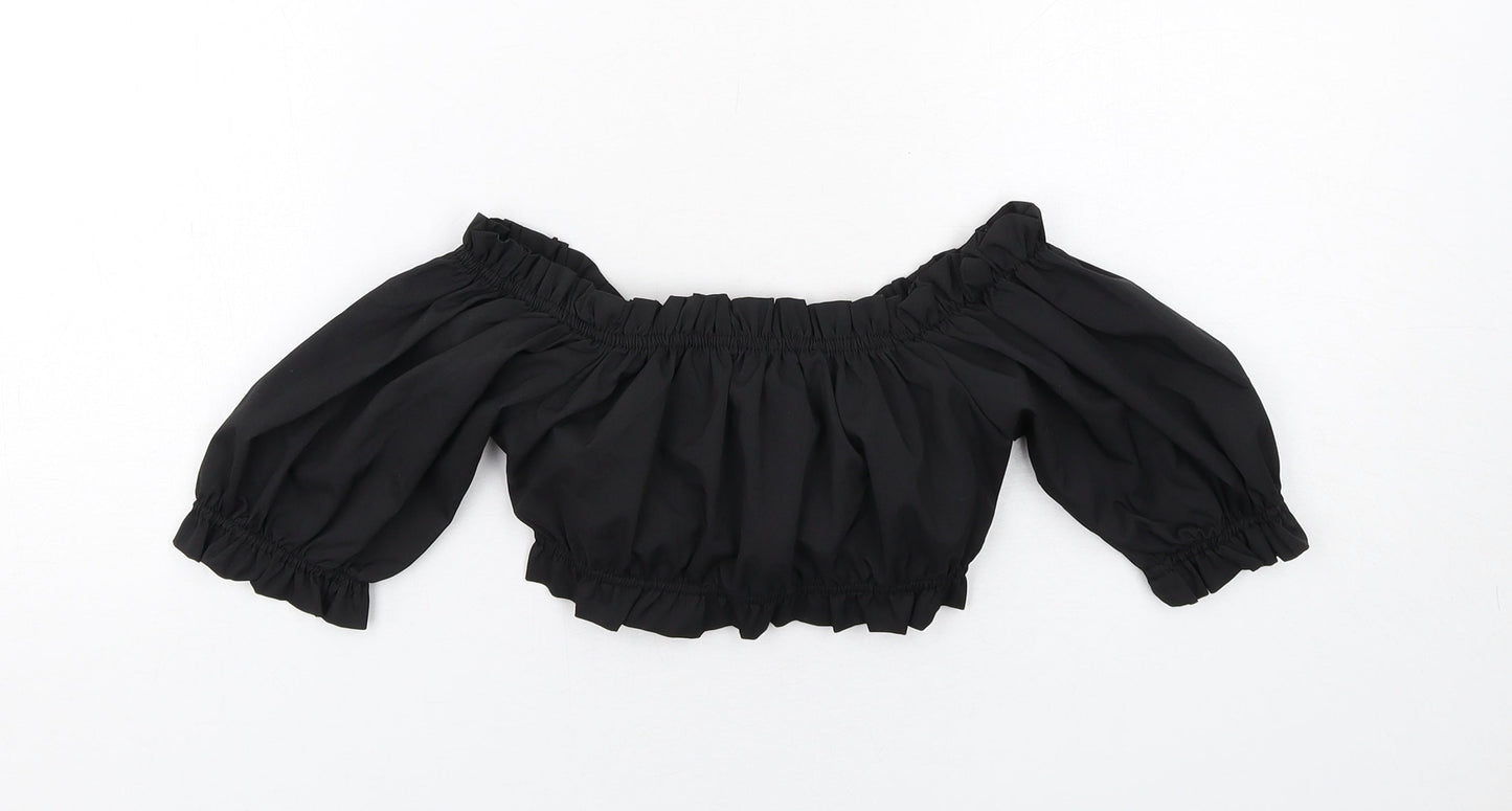Womens UK Size 10 PRETTYLITTLETHING Black Cropped Blouse