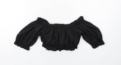 Womens UK Size 10 PRETTYLITTLETHING Black Cropped Blouse