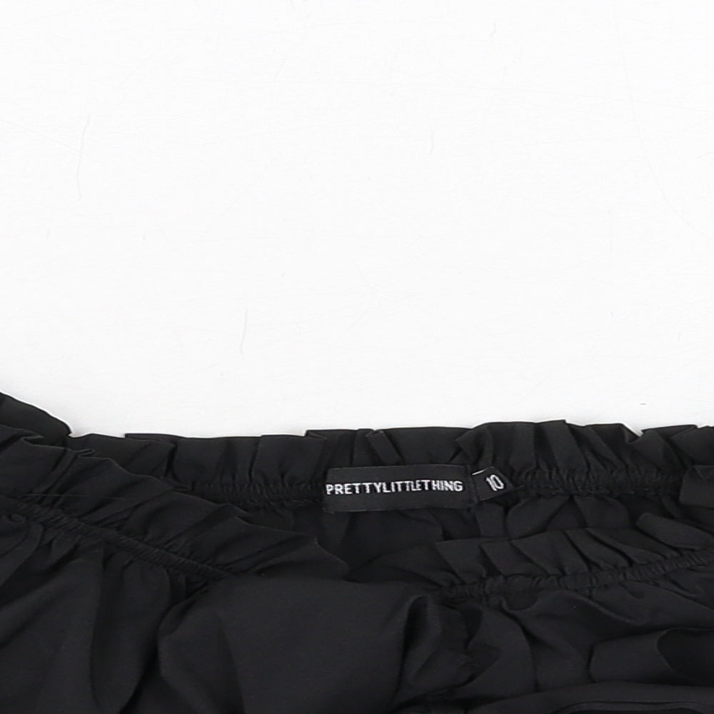 Womens UK Size 10 PRETTYLITTLETHING Black Cropped Blouse
