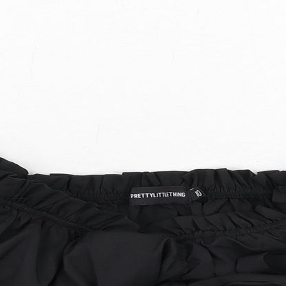 Womens UK Size 10 PRETTYLITTLETHING Black Cropped Blouse