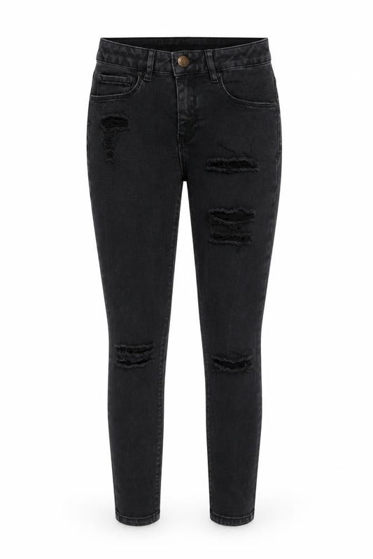 Front view of ASOS women’s black cotton skinny jeans, size UK 26, in regular zip