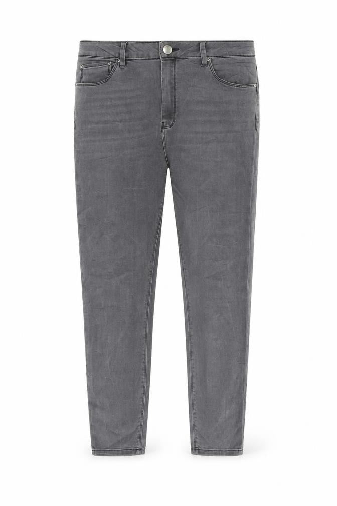 Front view of ASOS women’s grey cotton skinny jeans, size UK 32, in, 30-inch leg regular zip