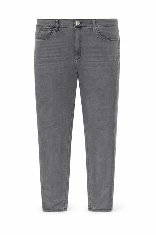 Front view of ASOS women’s grey cotton skinny jeans, size UK 32, in, 30-inch leg regular zip