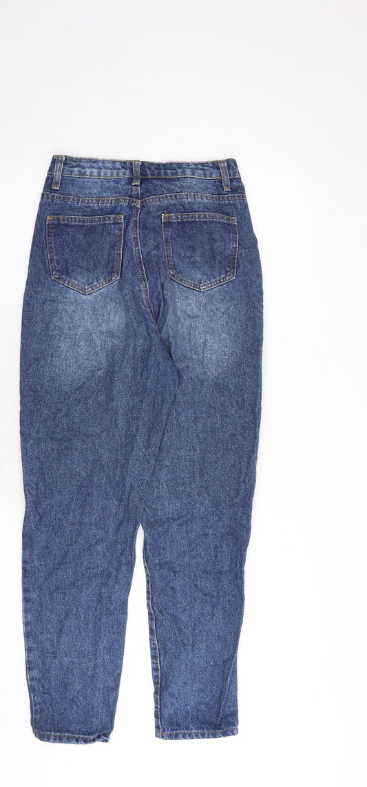 Missguided Womens Blue Cotton Mom Jeans Size 6 Regular Zip - High rise