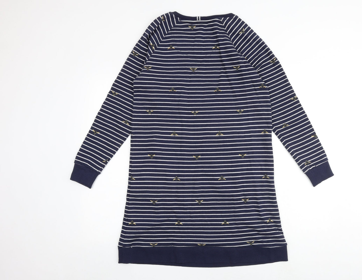 Joules Womens Blue Striped 100% Cotton Jumper Dress Size 12 Round Neck Pullover - Bumble bee pattern