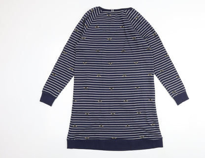 Joules Womens Blue Striped 100% Cotton Jumper Dress Size 12 Round Neck Pullover - Bumble bee pattern