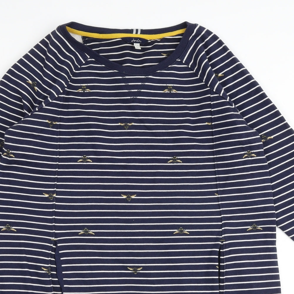 Joules Womens Blue Striped 100% Cotton Jumper Dress Size 12 Round Neck Pullover - Bumble bee pattern