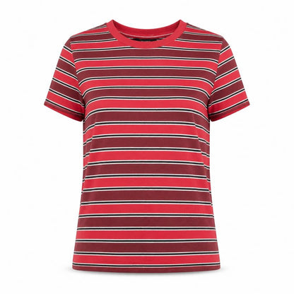Forever 21 Womens Red Striped Cotton Basic T-Shirt Size S Boat Neck