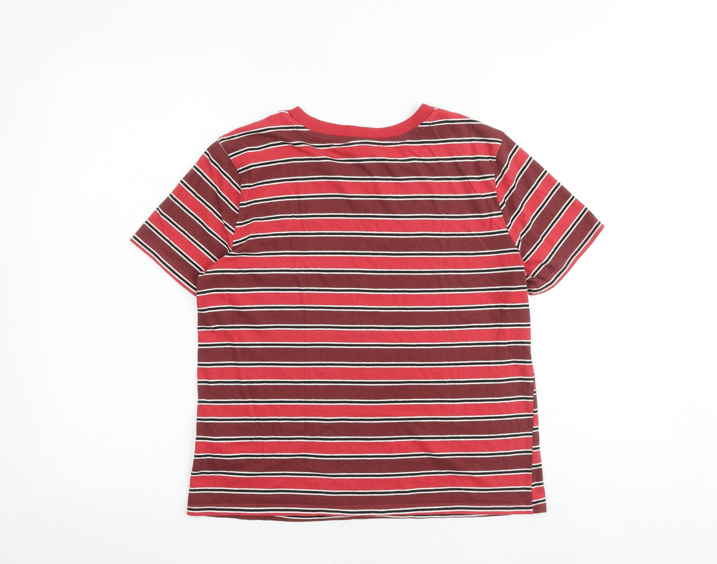 FOREVER 21 Womens Red Striped Cotton Basic T-Shirt Size S Boat Neck