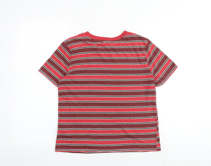 FOREVER 21 Womens Red Striped Cotton Basic T-Shirt Size S Boat Neck