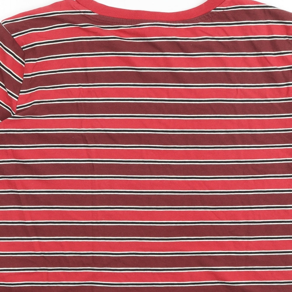 FOREVER 21 Womens Red Striped Cotton Basic T-Shirt Size S Boat Neck