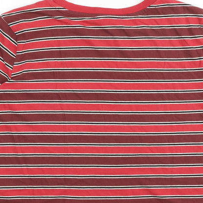 FOREVER 21 Womens Red Striped Cotton Basic T-Shirt Size S Boat Neck