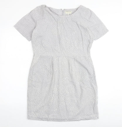 People Tree Womens Grey Geometric 100% Cotton Shift Size 14 Round Neck Zip