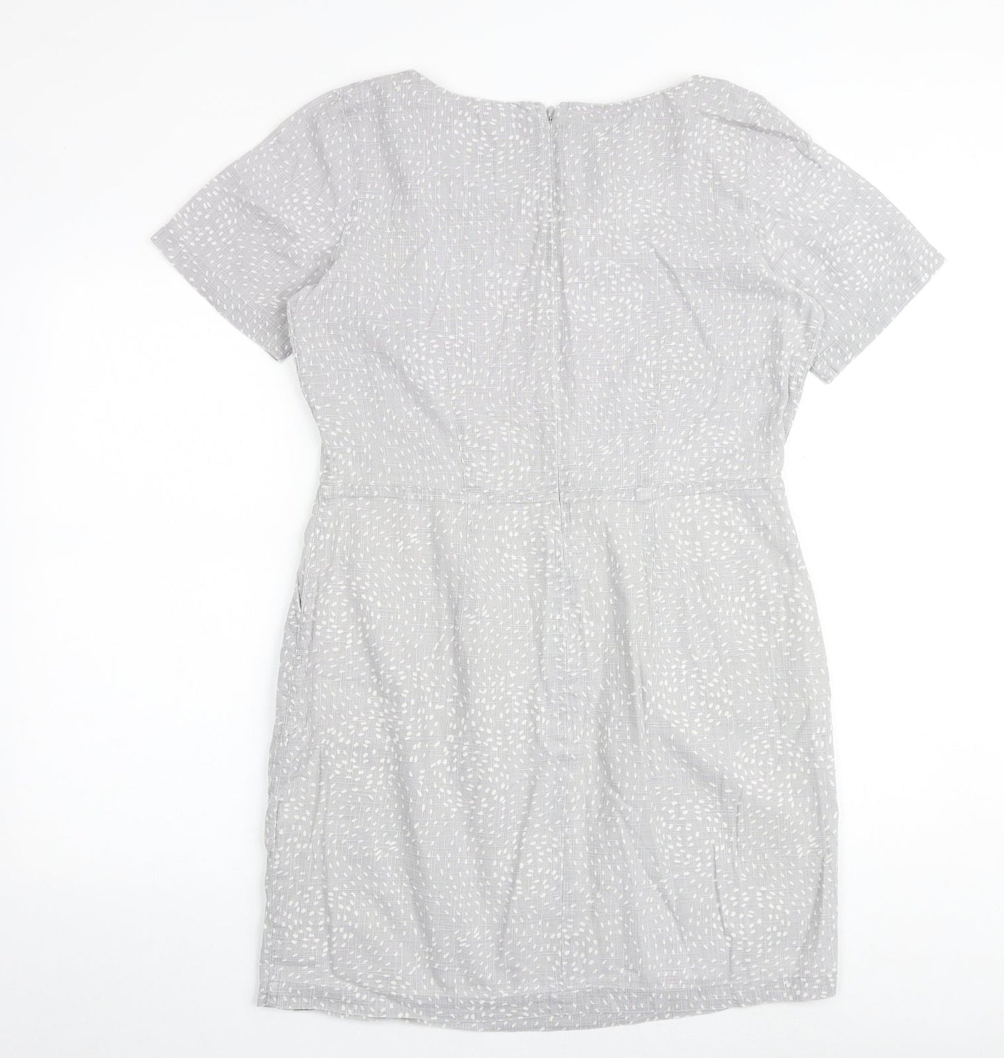 People Tree Womens Grey Geometric 100% Cotton Shift Size 14 Round Neck Zip