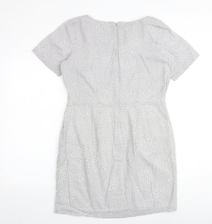 People Tree Womens Grey Geometric 100% Cotton Shift Size 14 Round Neck Zip