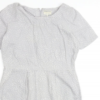 People Tree Womens Grey Geometric 100% Cotton Shift Size 14 Round Neck Zip