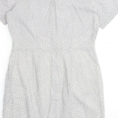 People Tree Womens Grey Geometric 100% Cotton Shift Size 14 Round Neck Zip