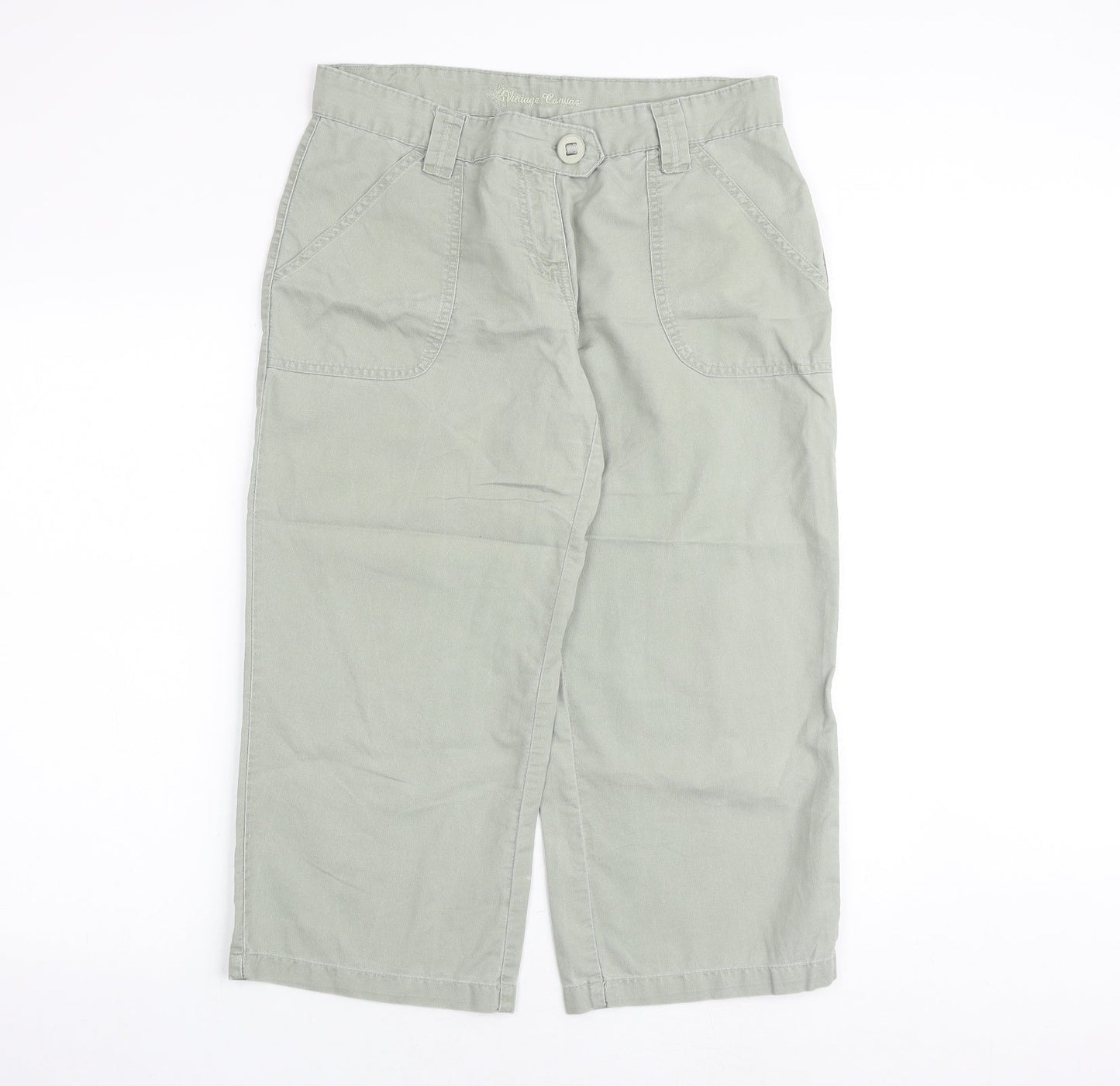 Vintage Canvas Womens Green Cotton Chino Trousers Size 12 Regular Zip